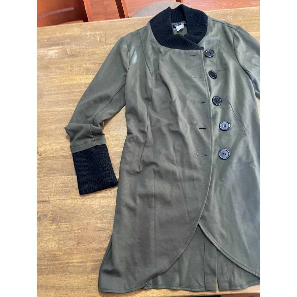 Venus Jacket, Women's Size 8, Green Black, Button Up Long Coat, Long Sleeve - Picture 3 of 12